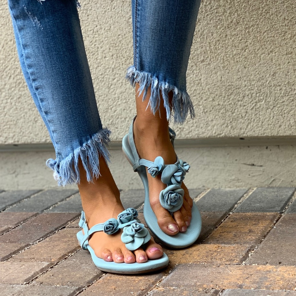 Blue Sky Roses T Strap Leather Slingback Sandal - Picture 2 of 7